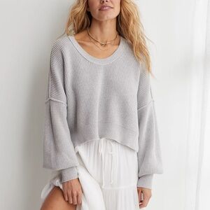Aerie Beyond Cropped Sweater oversized cotton grey
Size S